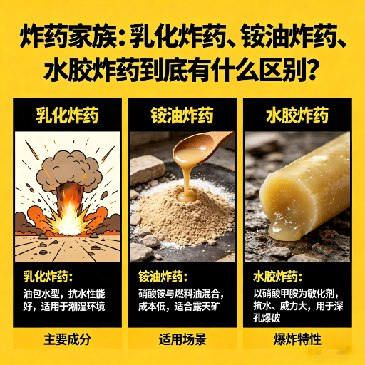 青龙炸药家族：乳化炸药、铵油炸药、水胶炸药到底有什么区别？